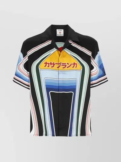Casablanca Mountain Graphic Silk Shirt With Elastic Waistband In Black
