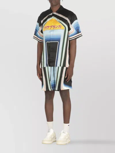 Casablanca Mountain Graphic Silk Shirt With Elastic Waistband In Black