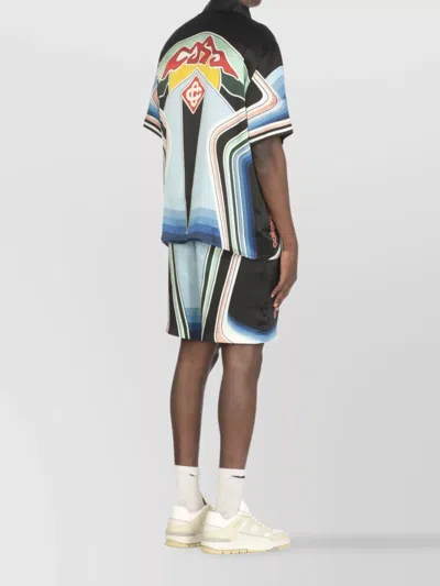 Casablanca Mountain Graphic Silk Shirt With Elastic Waistband In Black