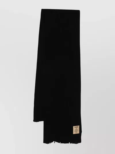 Uma Wang Ribbed Rectangular Scarf Frayed Edges In Black