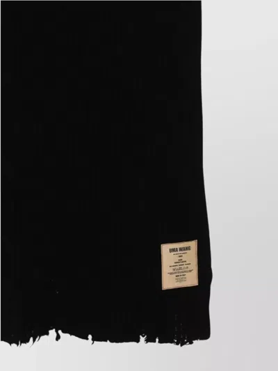 Uma Wang Ribbed Rectangular Scarf Frayed Edges In Black