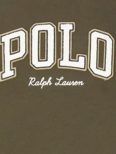 Ralph Lauren Olive Crewneck Embroidered Logo Sweatshirt In Brown