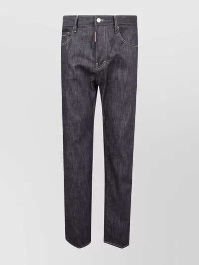 Dsquared2 Belted Contrast Stitched Five-pocket Trousers In Blue
