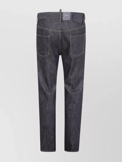 Dsquared2 Belted Contrast Stitched Five-pocket Trousers In Blue