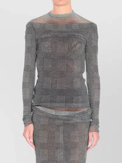 Jean Paul Gaultier Women Body Shadow And Prince Of Wales Print Mesh Top In Gray