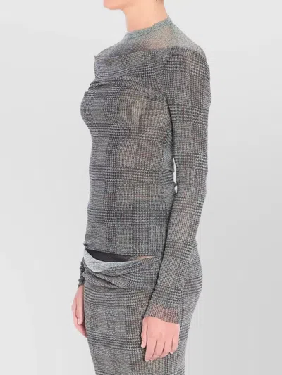 Jean Paul Gaultier Women Body Shadow And Prince Of Wales Print Mesh Top In Gray