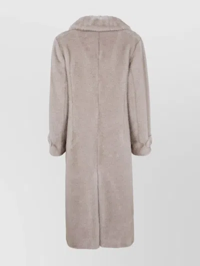 Herno Long Faux Fur Coat With Notched Lapels In Neutral