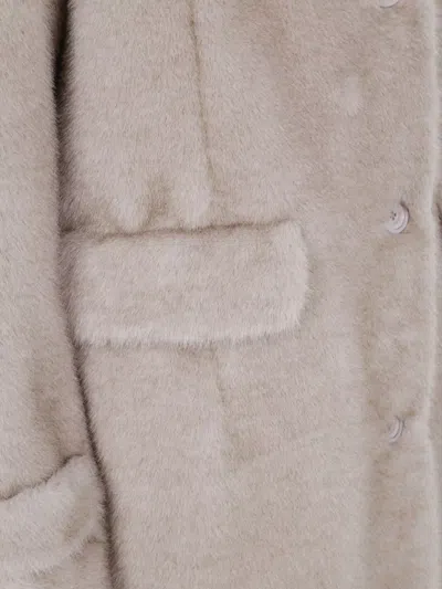 Herno Long Faux Fur Coat With Notched Lapels In Neutral
