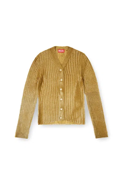 Diesel Ribbed Cardigan With Shiny Effect In Gold