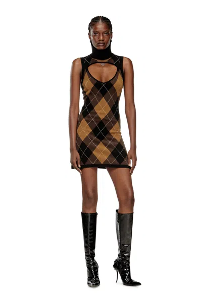 Diesel Wool Dress With Argyle Pattern In Multi