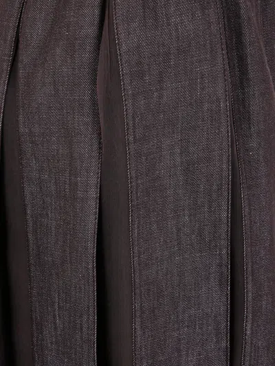 Brunello Cucinelli Pleated Denim Midi Skirt With Elastic Waistband In Brown