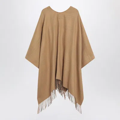 Burberry Beige Wool Cape With Check Pattern In Nude