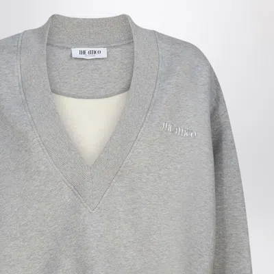 Attico Cotton Sweatshirt Logo Drop V-neck Ribbed In Gray