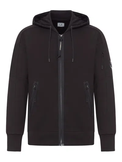 C.p. Company Diagonal Raised Fleece Zipped Sweatshirt In Black