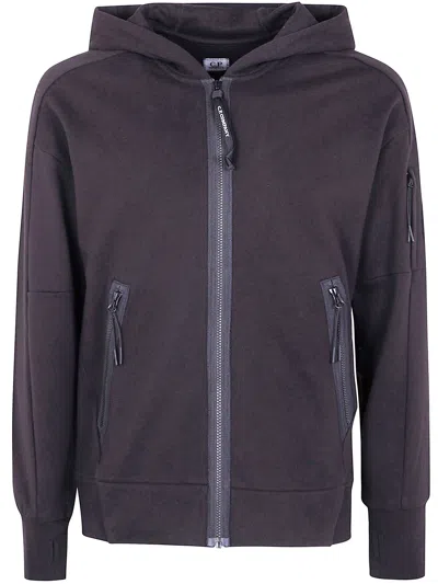 C.p. Company Diagonal Raised Fleece Zipped Sweatshirt In Black