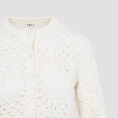 Chloé Latte-colored Crochet Cardigan In Cotton Blend In White