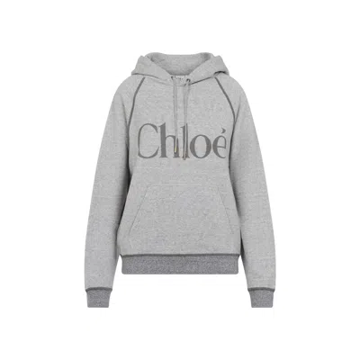 Chloé Cotton Blend Sweatshirt With Drawstring Hood And Logo In Gray