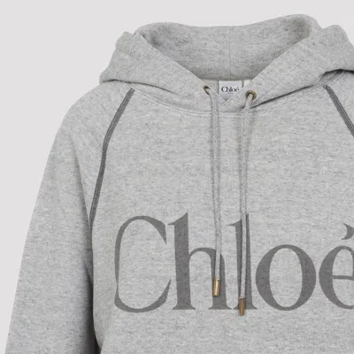Chloé Cotton Blend Sweatshirt With Drawstring Hood And Logo In Gray