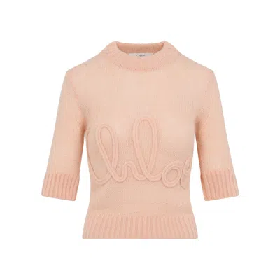 Chloé Logo Embroidery Sweater Sweaters And Cardigans Pink In Pink
