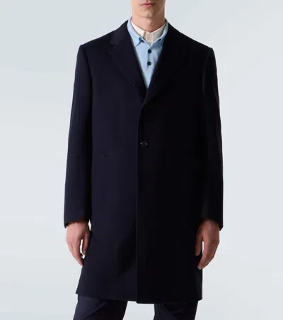 Canali Wool Overcoat In Blue