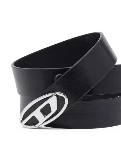 Diesel 4cm D Leather Buckle Belt In Black