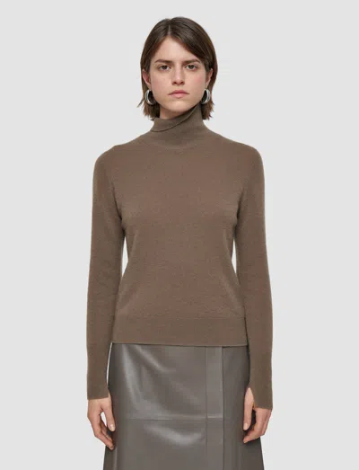 Joseph Light Pure Cashmere High Neck Jumper In Brown