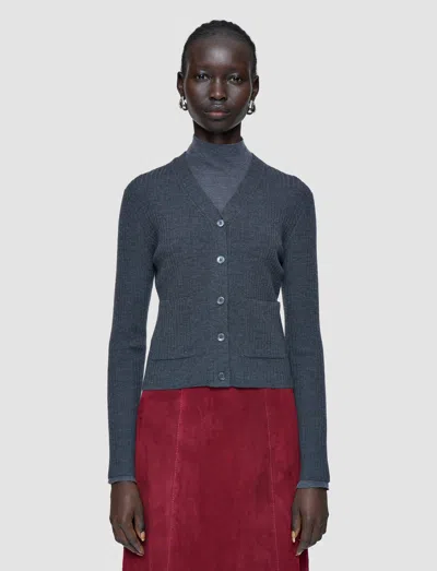 Joseph Merino Rib Knit Cardigan In Gray