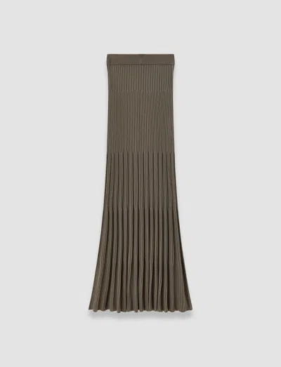 Joseph Womens Mushroom Pleated Ribbed Wool Knitted Maxi Skirt Xs In Gray