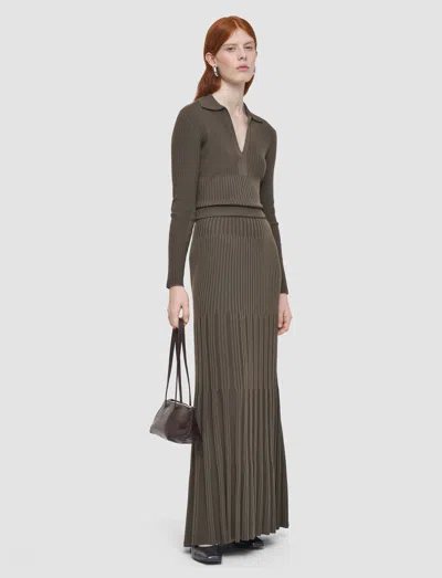 Joseph Womens Mushroom Pleated Ribbed Wool Knitted Maxi Skirt Xs In Gray