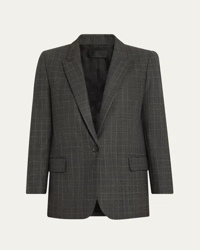 Nili Lotan Diane Single Breasted Blazer In Espresso Check In Black