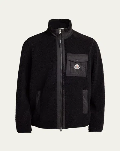Moncler Teddy-effect Fleece Sweatshirt With Zip And Pocket In Black