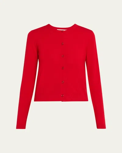Jason Wu Collection Long-sleeve Merino Wool Crewneck Cardigan In Red