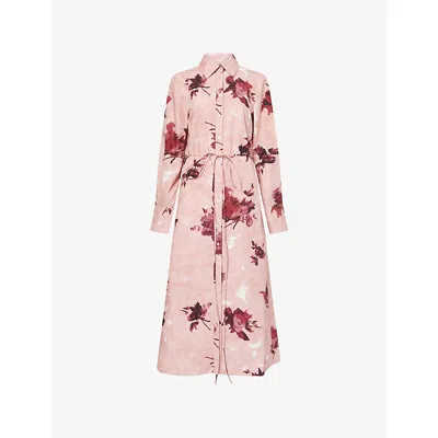 Erdem Womens Rose Slipper Pink Floral-print Long-sleeve Cotton Midi Shirt Dress In Pink