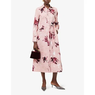 Erdem Womens Rose Slipper Pink Floral-print Long-sleeve Cotton Midi Shirt Dress In Pink