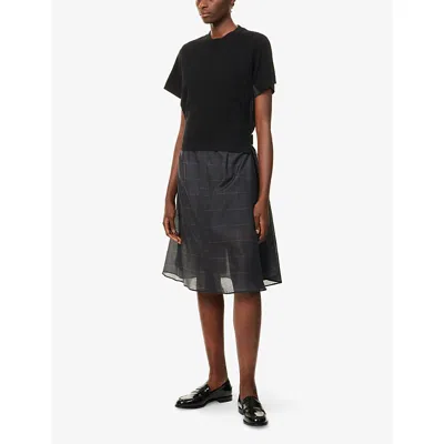 Sacai Womens Black Grey Glen Check-panelled Cotton-jersey Midi Dress In Black