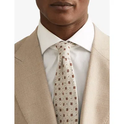 Reiss Mens Oatmeal Melange Tullio Floral-print Wool And Silk T In Neutral