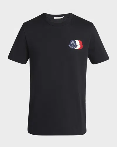 Moncler Blue T-shirt With Embroidered Tricolor Logo In Blue