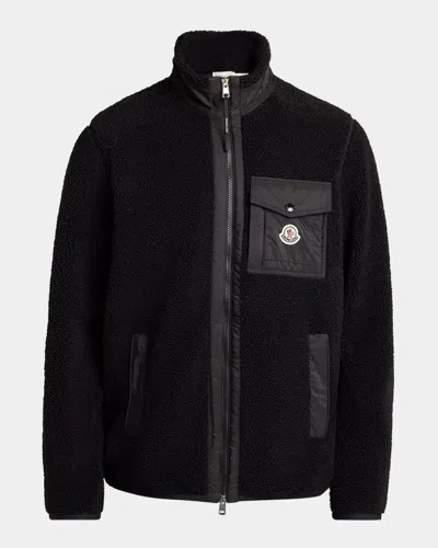 Moncler Teddy-effect Fleece Sweatshirt With Zip And Pocket In Black