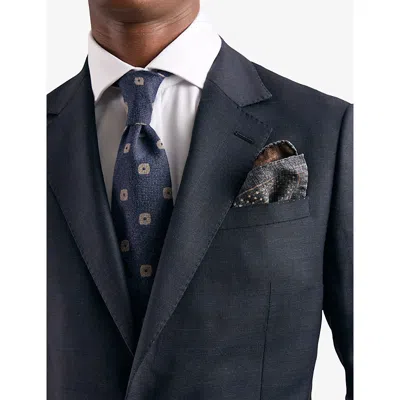 Reiss Mens Denim Blue Melange Franco Abstract-pattern Silk Pocket Squar In Blue