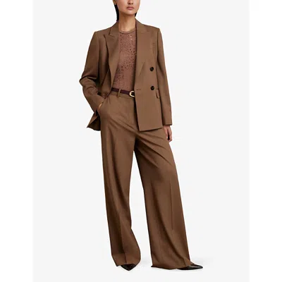 Reiss Womens Tan Solene Peak-lapel Double-breasted Stretch Wool-blend Blazer In Brown