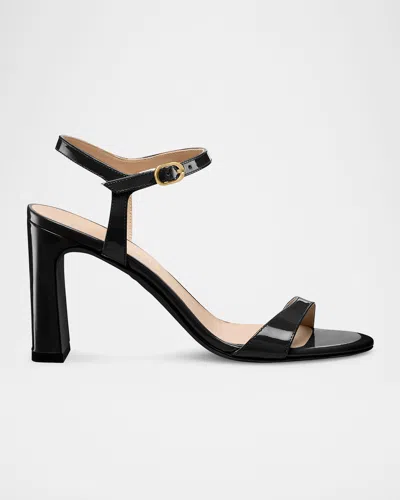 Stuart Weitzman Babette Patent Leather Ankle-strap Sandals In Black