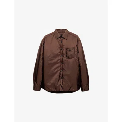 Prada Men's Re-nylon Padded Button-down Shirt In Burgundy