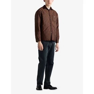 Prada Men's Re-nylon Padded Button-down Shirt In Burgundy