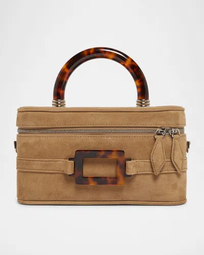 Roger Vivier Mini Rectangular Suede Vanity Handbag In Neutral