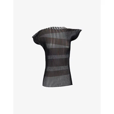 Issey Miyake Womens Blackhued Stripe Plating Knitted Top In Black