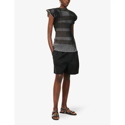 Issey Miyake Womens Blackhued Stripe Plating Knitted Top In Black