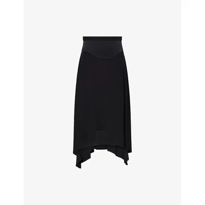 Stella Mccartney Womens Black Asymmetric-hem High-rise 6silk Midi Skirt In Black