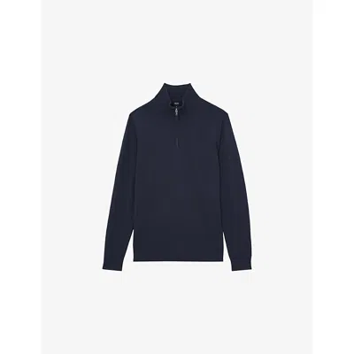 Reiss Mens Midnight Navy Blackhall Half-zip Long-sleeve Merino-wool Jumper Xl In Blue