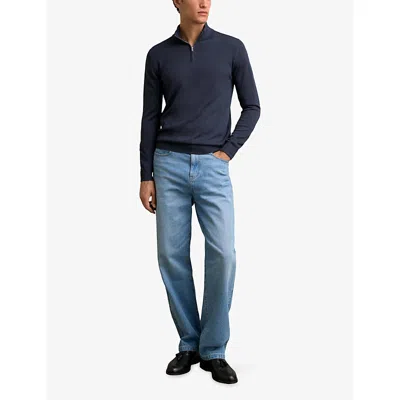 Reiss Mens Midnight Navy Blackhall Half-zip Long-sleeve Merino-wool Jumper Xl In Blue