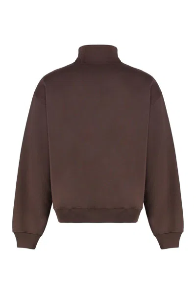 Jacquemus Grosgrain Sweatshirt With Turtleneck And Half-zip Closure In Brown
